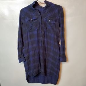 Madewell Daywalk Flannel Farmstand Plaid Blue Shirt Dress